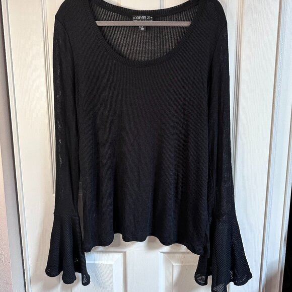Forever 21 Women's Plus 3X Black Shadow Stripe Sheer Bell Sleeve Witchy Goth Top - Picture 8 of 8